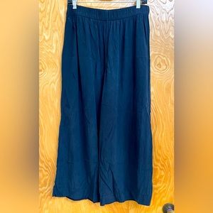 Elizabeth Suzann Black Washable Silk Wide Leg Cropped Elastic Waist Pants Large